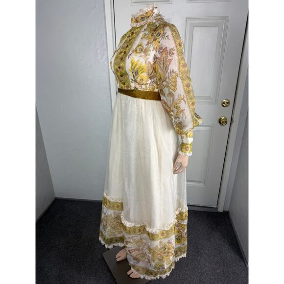 Vintage 70s 60s Women's Dress Maxi Bohemian Long Sleeve Party Retro Floral R3-30 - Picture 3 of 8